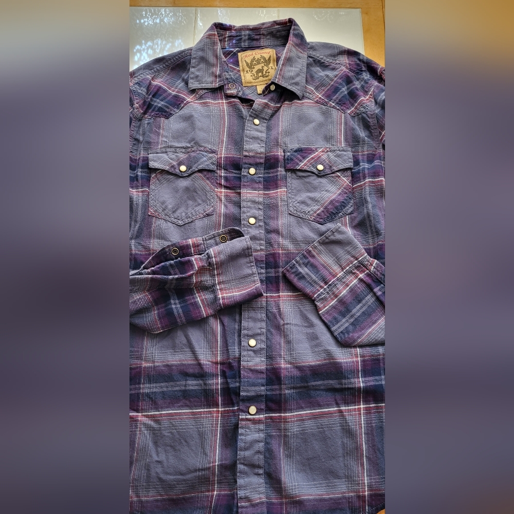 Vintage Red Camel 1931 gray western snap button shirt  size Large